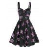 Robe Evasée Ajustée à Imprimé Papillon Crâne à Volants - Noir XL