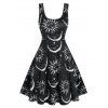 Robe Ajustée Evasée à Imprimé Lune et Soleil Pois en Ligne A sans Manches - Noir L