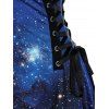 Galaxy Print Lace Up A Line Long Sleeve Dress - BLACK XXL