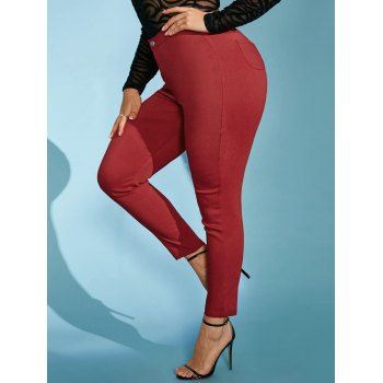 

Colored High Waisted Plus Size Skinny Pants, Red