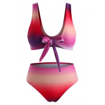 

Ombre Tie Dye Tied Plunging Bikini Swimwear, Multicolor