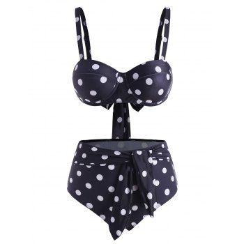 

Polka Dot Tied Moulded High Waisted Bikini Swimwear, Black
