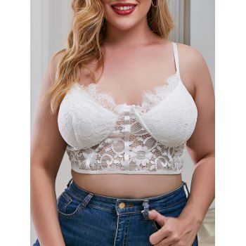

Plus Size Lace Sheer Longline Sexy Bralette, White