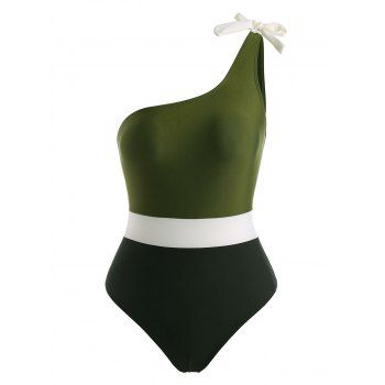 One Shoulder Colorblock One-piece Swimsuit dresslily imagine noua 2022