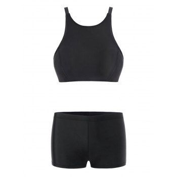 

High Neck Criss Cross Boyshort Bikini Swimwear, Black