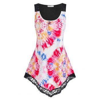 

Plus Size Lace Insert Tie Dye Irregular Tank Top, Multicolor