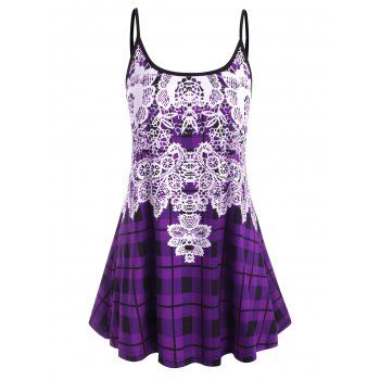 

Plus Size Plaid Print Adjustable Strap Cami Top, Purple