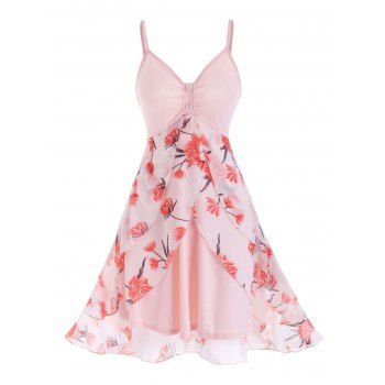

Spaghetti Strap Floral Chiffon Overlay High Low Dress, White