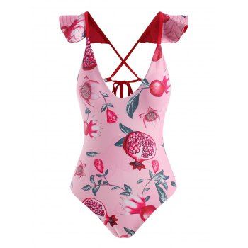 

Flower Pomegranate Ruffle Criss Cross One-piece Swimsuit, Light pink