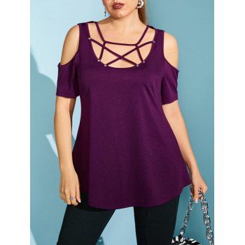 

Plus Size Rived Caged Open Shoulder T Shirt, Concord