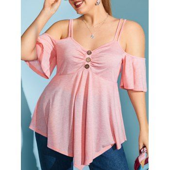 

Plus Size Cold Shoulder Irregular Tee, Light pink