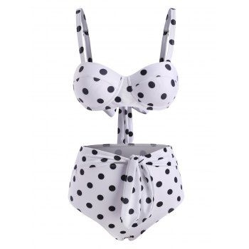 

Polka Dot Tied Moulded High Waisted Bikini Swimwear, White