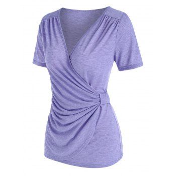 

Short Sleeve Heathered Surplice T-shirt, Light purple