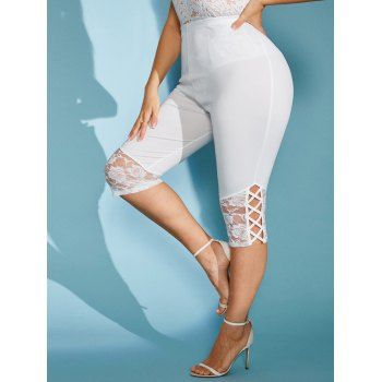 

Plus Size Crisscross Lace Panel Cropped Leggings, White