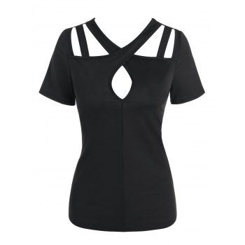 

Short Sleeve Cut Out Plain T-shirt, Black