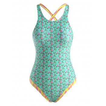 

Floral Speckled Lace Up Backless One-piece Swimsuit, Light green