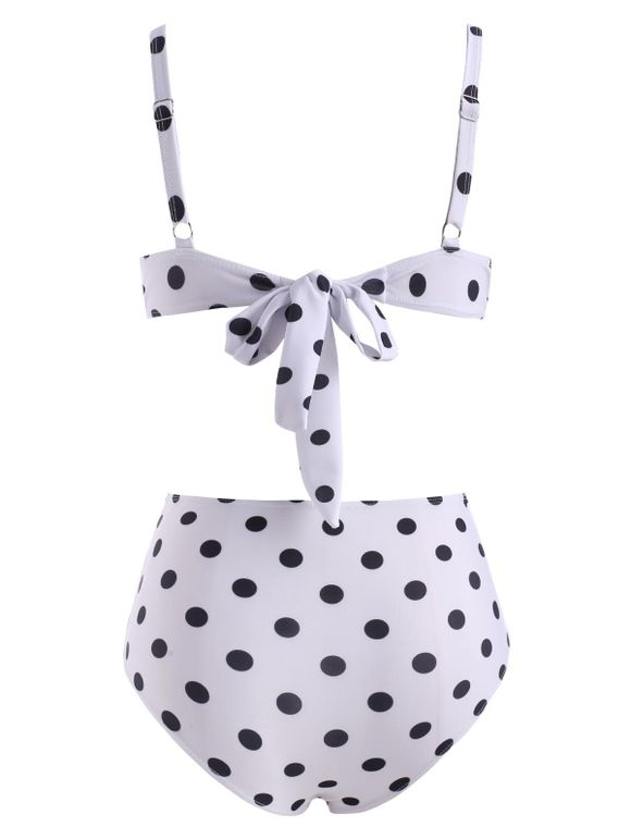 Maillot de Bain Bikini Noué à Taille Haute à Pois - Blanc S