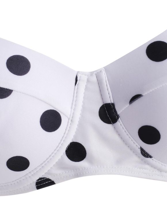 Maillot de Bain Bikini Noué à Taille Haute à Pois - Blanc S