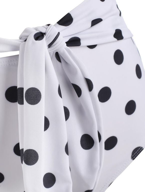Maillot de Bain Bikini Noué à Taille Haute à Pois - Blanc S