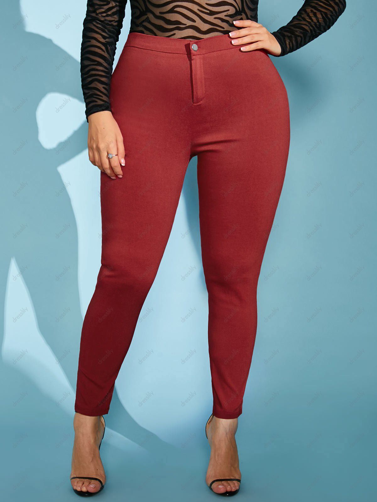 [37 OFF] 2021 Colored High Waisted Plus Size Skinny Pants In RED