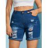 Short Déchiré de Grande Taille Ourlet à Revers en Denim - Bleu profond 5XL