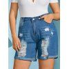 Short Déchiré de Grande Taille Ourlet à Revers en Denim - Bleu XL