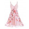 Robe Haute Basse Superposée Fleurie à Bretelle Fine en Mousseline - Rose clair L