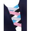Colorblock Criss Cross Open Back One-piece Swimsuit - DEEP BLUE XL