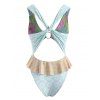 Flower Star O Ring Twisted Cutout Peplum One-piece Swimsuit - multicolor XL