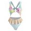 Maillot de Bain Péplum Croisé Etoile Découpé Tordu Fleur Une-Pièce - multicolor XL