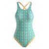 Floral Speckled Lace Up Backless One-piece Swimsuit - LIGHT GREEN XL