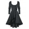 Robe Côtelée Haute Basse à Ourlet en Dentelle avec Bouton - Gris Carbone 2XL
