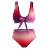 Vacation Ombre Tie Dye Swimsuit Tied Padded Plunging Bikini Swimwear - multicolor XL