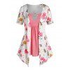 T-shirt à Imprimé Fleur et Papillon Anneau en O de Grande Taille 2 en 1 - multicolor 4X