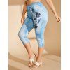 Plus Size Flower 3D Jean Print Cropped Jeggings - LIGHT BLUE 5X
