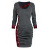 Robe Moulante à Carreaux à Volants - Gris Foncé 3XL