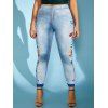 Plus Size Flower 3D Jean Printed High Waisted Jeggings - BLUE 5X