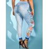 Plus Size Flower 3D Jean Printed High Waisted Jeggings - BLUE 5X