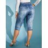 Plus Size 3D Ripped Jean Print Skinny Capri Jeggings - DEEP BLUE 4X
