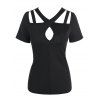 T-Shirt Simple Découpé à Manches Courtes - Noir XL