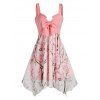 Robe Irrégulière à Imprimé Fleur et Branche à Volants avec Nœud Papillon - Rose clair XL