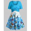 Robe Croisée Florale à Imprimé Papillon Grande Taille - Bleu 4X