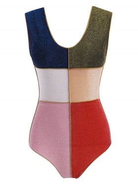 Sparkly Metallic Thread Colorblock One-piece Swimsuit