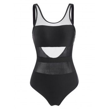

Mesh Insert Backless One-piece Swimsuit, Black