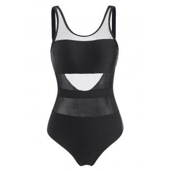 Mesh Insert Backless One-piece Swimsuit
