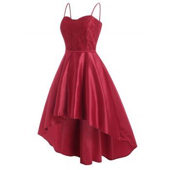 

Elegant Flower Lace High Low Midi Party Dress, Red