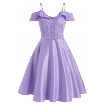

Flower Lace Cold Shoulder Foldover Cami Dress, Light purple