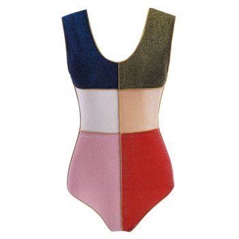 

Sparkly Metallic Thread Colorblock One-piece Swimsuit, Multicolor