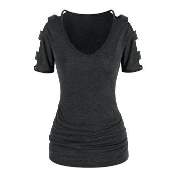

Casual Cut Out Sleeve T Shirt, Gray