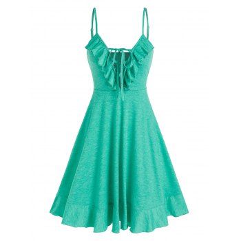 

Ruffle Lace Up A Line Sundress Plunge Summer Strappy Heathered Cami Dress, Light green